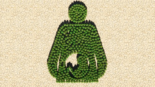 Topiary depiction of a pregnant woman and unborn child