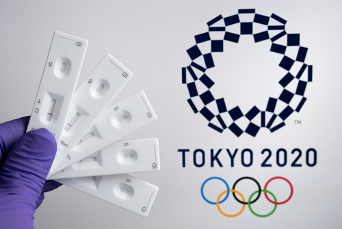 Covid-19 test and the Tokyo Olypics Logo
