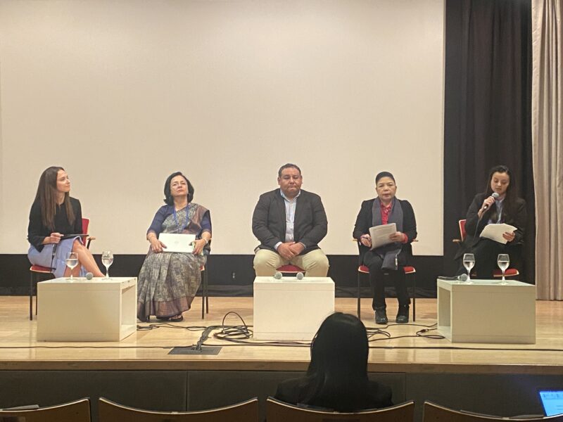 A panel of speakers discussing AMR success stories and lessons learned from National Action Plan implementation in their countries at the “From Policy to Action” event 