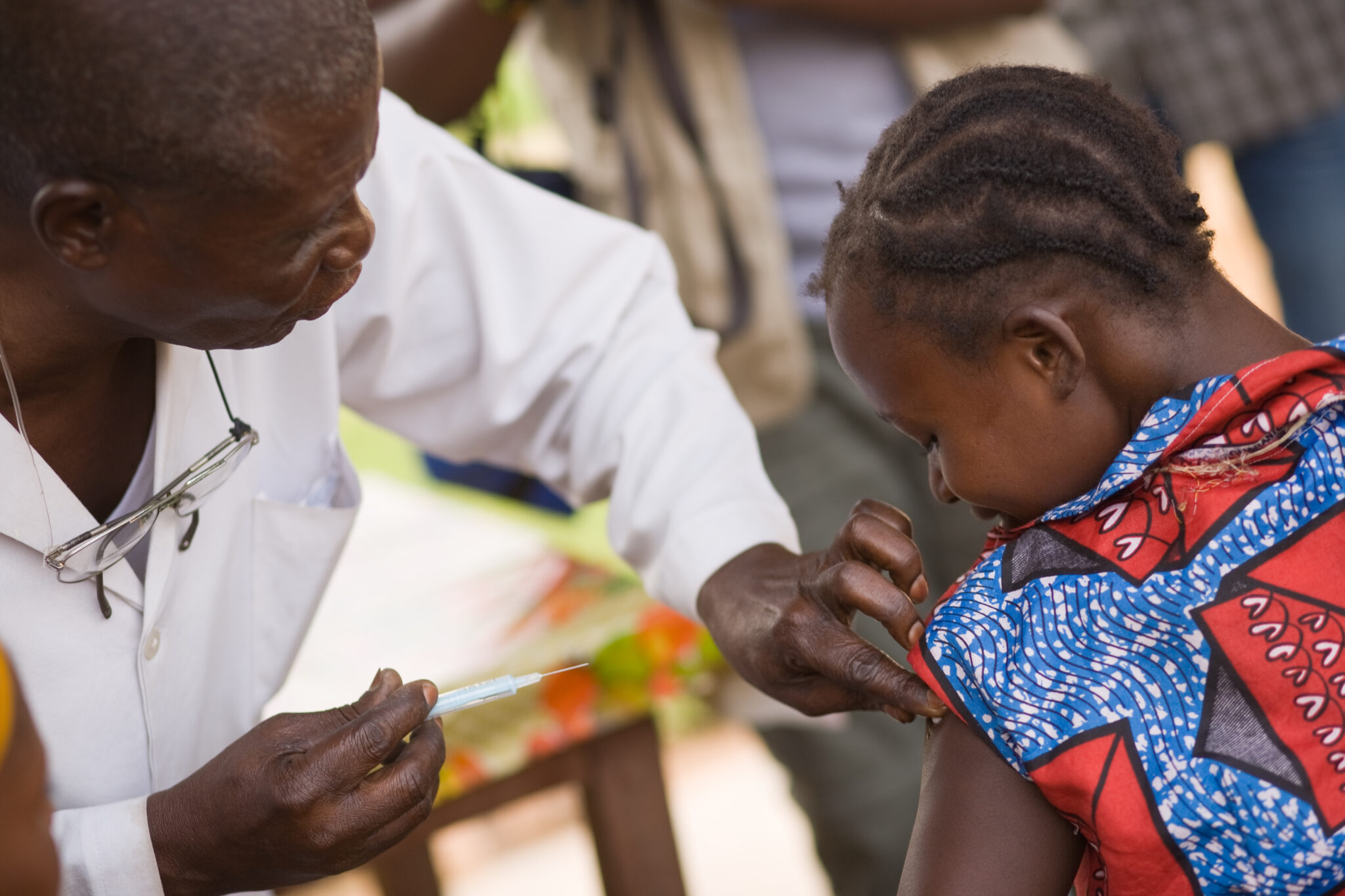 A child in South Africa getting vaccinated