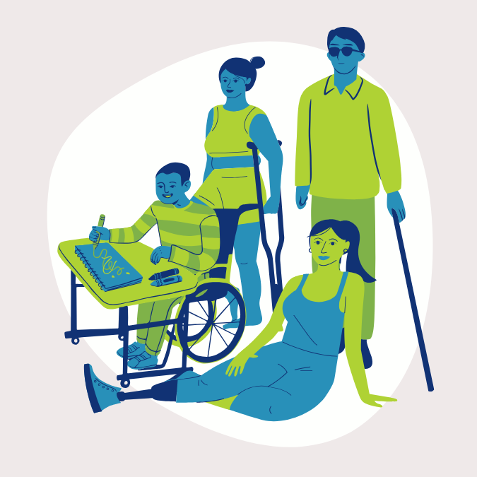 Cartoons of people with different types of disabilities