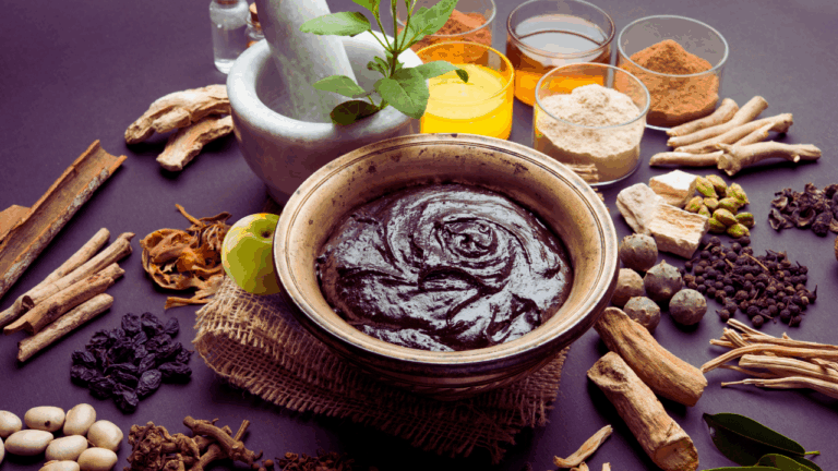 Ayurvedic medicines over a dark background