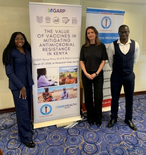 OHT team members Dr. Oluwatosin Ajayi and Dr. Erta Kalanxhi with Mr. Felix Bahati during the policy brief launch event