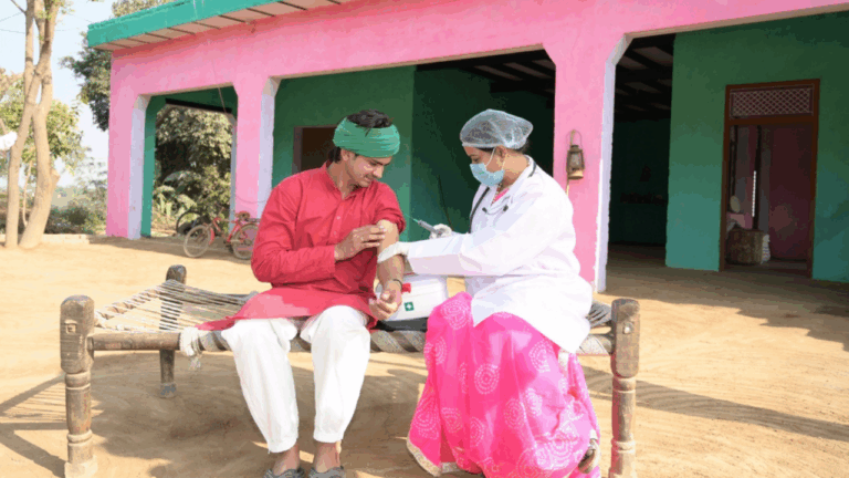 Person in India, receiving vaccine