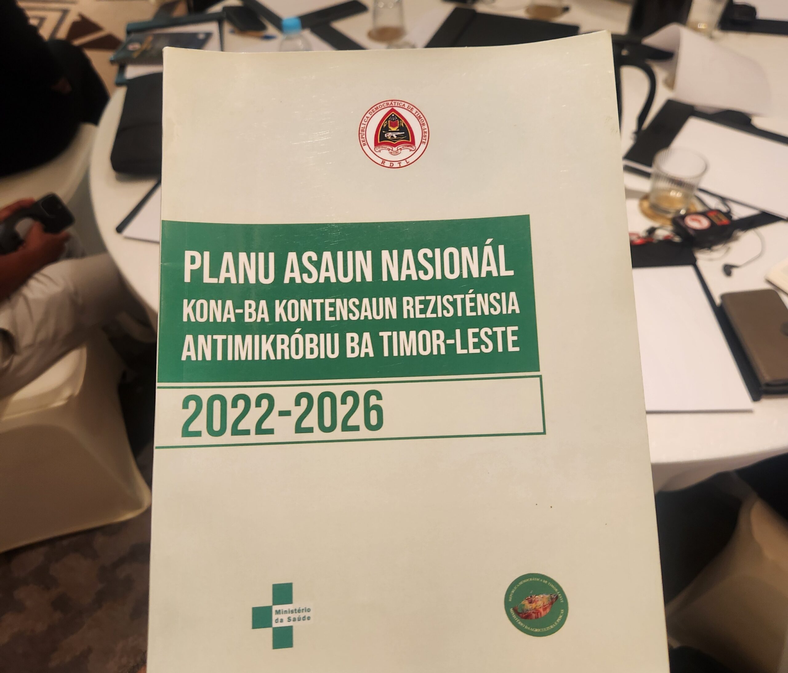 A physical copy of the National Action Plan on AMR 2022-2026, the implementation of which is currently under review.