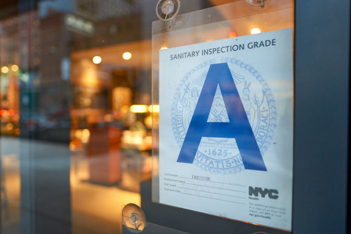 A hygiene evaluation for a restaurant- Grade A- in New York City